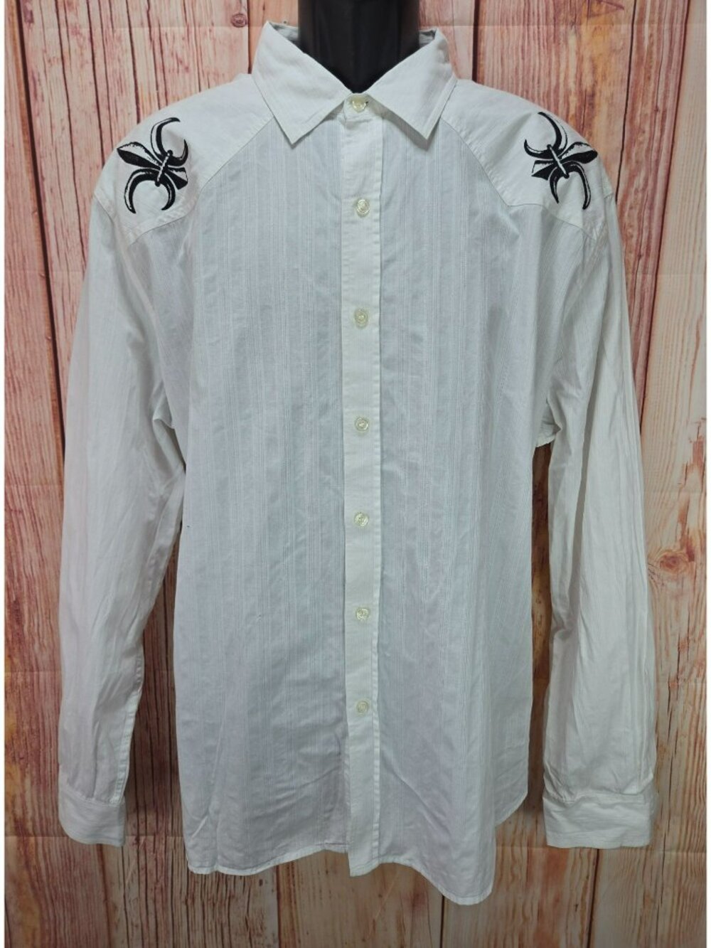 MMA Elite Mens White Button-Up Shirt XXL Fleur-De-Lis Print
